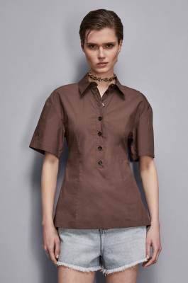 Cotton blend polo shirt tunic, Brown, Patrizia Pepe