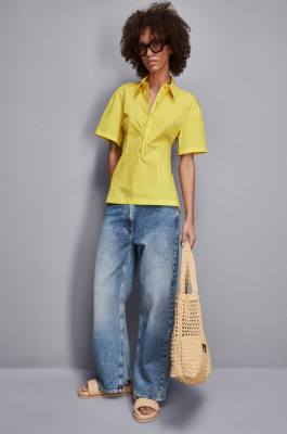 Cotton blend polo shirt tunic, Yellow, Patrizia Pepe