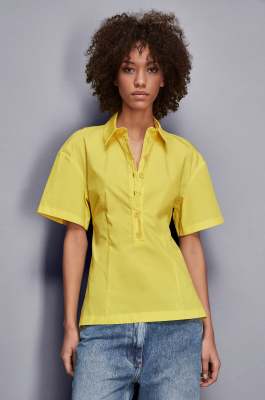 Cotton blend polo shirt tunic, Yellow, Patrizia Pepe