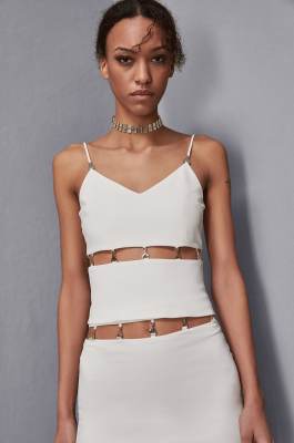 Slim fit top with cut-out, White, Patrizia Pepe