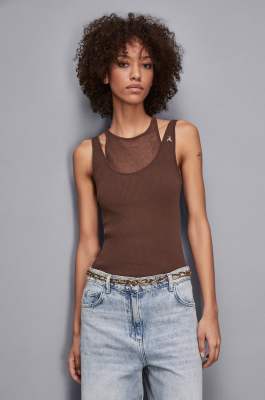 Double layer tank top, Brown, Patrizia Pepe