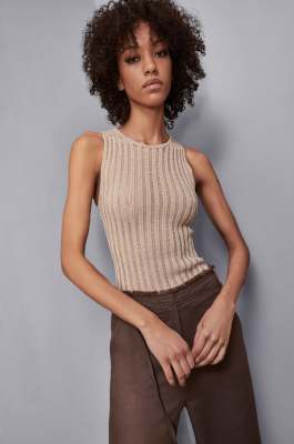 Top lurex in maglia, Beige, Patrizia Pepe
