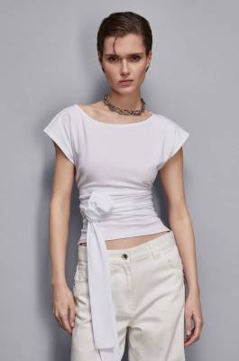 T-shirt with sash, White, Patrizia Pepe