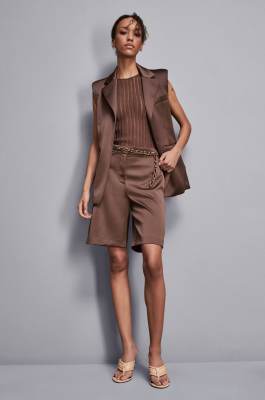Satin-Bermudas mit niedrigem Bund, Braun, Patrizia Pepe