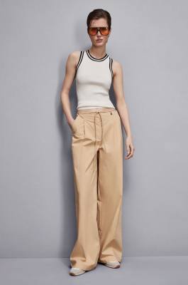 Low-waisted cotton palazzo fit pants, Apricot, Patrizia Pepe