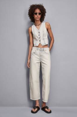 Bleached denim pants, Blue, Denim