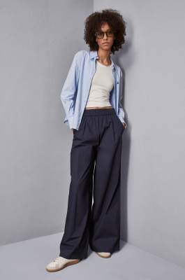 High-waisted palazzo pants in cotton, Blue, Patrizia Pepe
