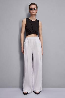 High-waisted palazzo pants in cotton, White, Patrizia Pepe