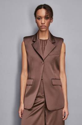 Satin-Weste mit normaler Passform, Braun, Patrizia Pepe