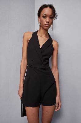 Mini double-breasted crepe jumpsuit, Black, Patrizia Pepe