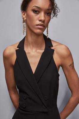 Mini double-breasted crepe jumpsuit, Black, Patrizia Pepe