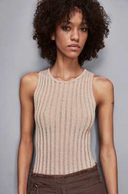 Top lurex in maglia, Beige, Patrizia Pepe