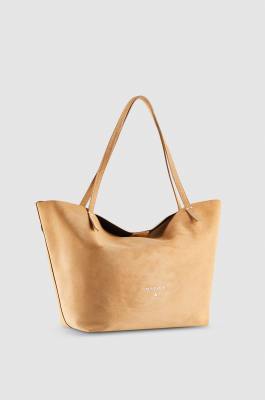 Suede leather shopping bag, Beige, Patrizia Pepe