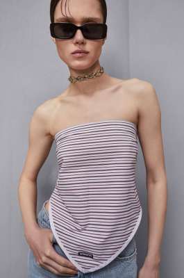 Multiway Foulard in Stretch Striped Poplin, Multicolor, Patrizia Pepe