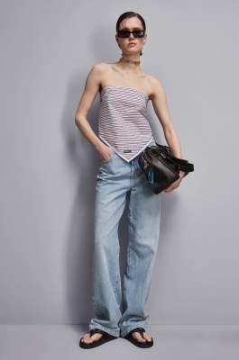 Multiway Foulard in Stretch Striped Poplin, Multicolor, Patrizia Pepe