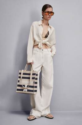 Vertical knitted fabric shopping bag, Beige, Patrizia Pepe