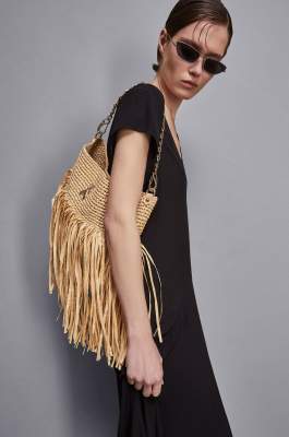 Woven shoulder bag, Beige, Patrizia Pepe