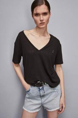 Linen V-neck t-shirt, Black, Patrizia Pepe