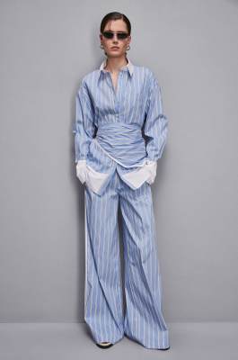 Palazzohose aus gestreiftem Popeline, Blau, Patrizia Pepe