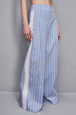 Palazzohose aus gestreiftem Popeline, Blau, Patrizia Pepe