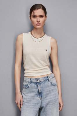 Stretch linen tank top, Beige, Patrizia Pepe