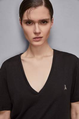 Linen V-neck t-shirt, Black, Patrizia Pepe