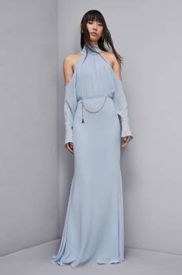 Schulterfreies Cocktailkleid, Blau, Patrizia Pepe