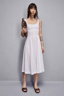 Midi bustier dress in poplin, White, Patrizia Pepe
