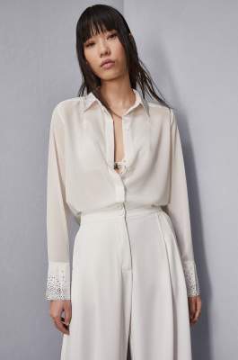 Georgette shirt with jewel detail, White, Patrizia Pepe