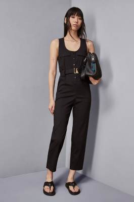 Combinaison en mélange de coton avec ceinture, Noir, Patrizia Pepe