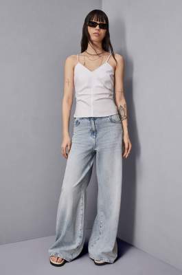 Pleated top with deep neckline, White, Patrizia Pepe