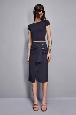 Technical poplin midi skirt, Blue, Patrizia Pepe