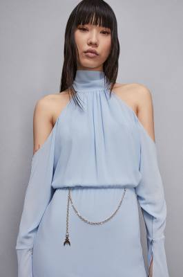Schulterfreies Cocktailkleid, Blau, Patrizia Pepe