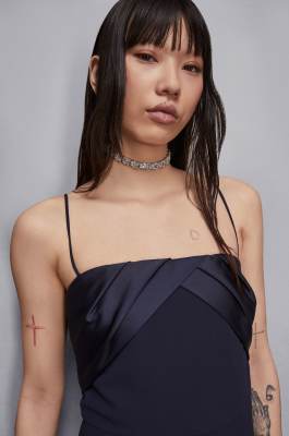 Figurbetontes, fließendes Festkleid aus Georgette, Blau, Patrizia Pepe
