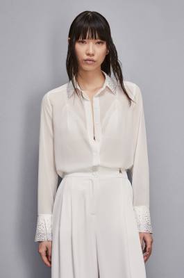 Georgette shirt with jewel detail, White, Patrizia Pepe