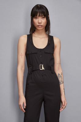 Combinaison en mélange de coton avec ceinture, Noir, Patrizia Pepe