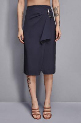 Technical poplin midi skirt, Blue, Patrizia Pepe