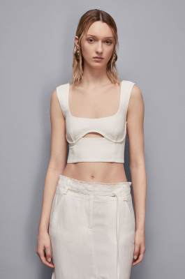 Essential viscose fitted top, Beige, Patrizia Pepe