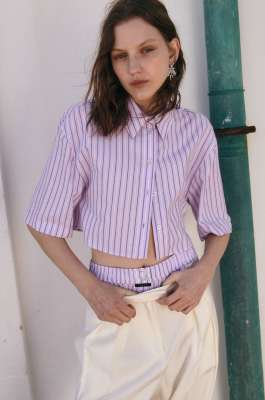 Cropped cotton shirt, Purple, Patrizia Pepe