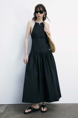 Poplin ankle-length dress, Black, Patrizia Pepe