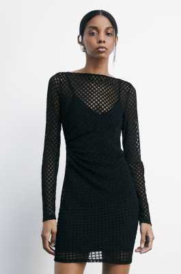 Abito mini stretch con dettagli glitter, Nero, Patrizia Pepe