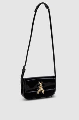 Essential Fly glossy leather shoulder bag, Black, Patrizia Pepe