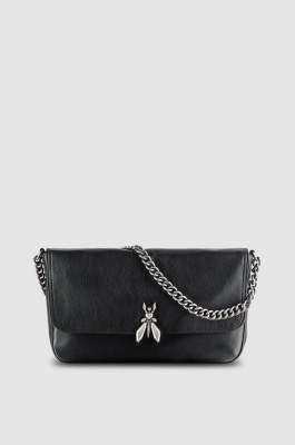 Fly leather shoulder bag with chain, Black, Patrizia Pepe