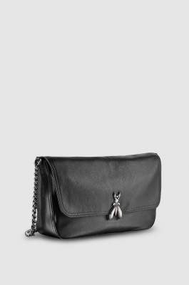 Fly leather shoulder bag with chain, Black, Patrizia Pepe