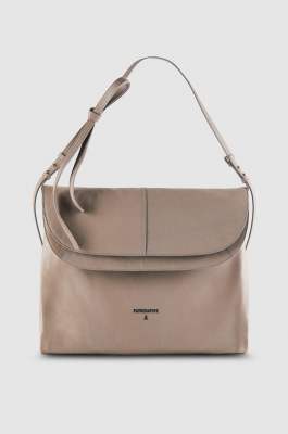 Borsa a spalla in pelle liscia con tracolla regolabile, Beige, Patrizia Pepe