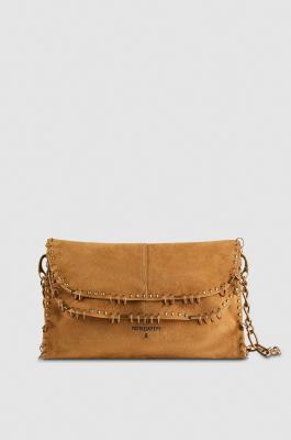 Suede shoulder bag with studs and appliqués, Beige, Patrizia Pepe