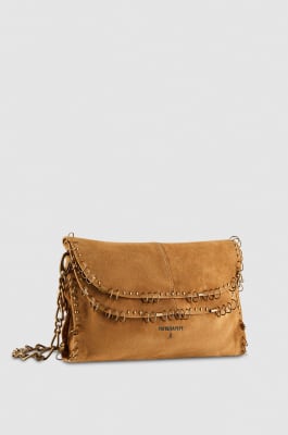 Suede shoulder bag with studs and appliqués, Beige, Patrizia Pepe