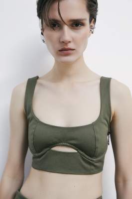 Top Crop bustier con zip Fly sulla schiena, Verde, Patrizia Pepe
