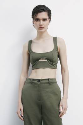 Top Crop bustier con zip Fly sulla schiena, Verde, Patrizia Pepe