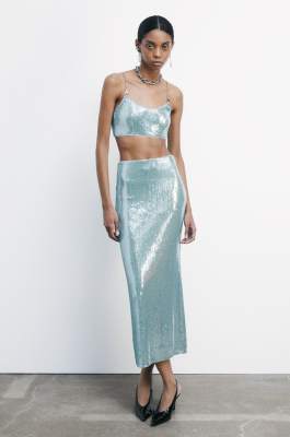 Sequined long tulle skirt, Green, Patrizia Pepe